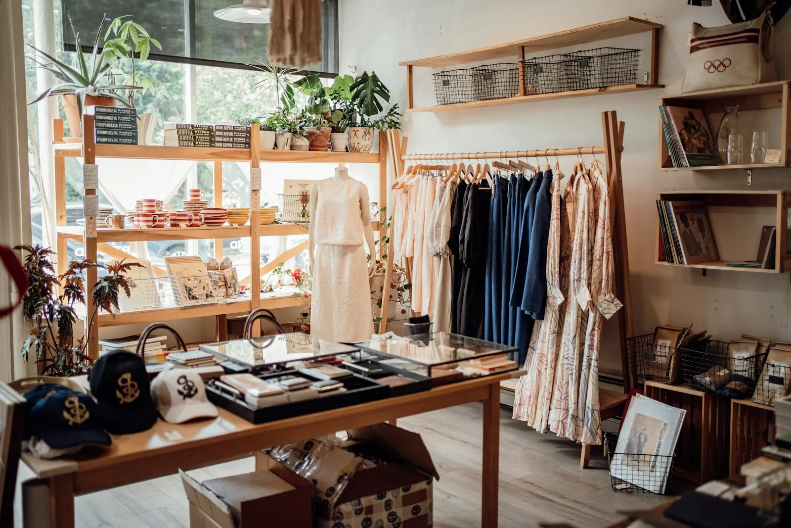 Kledingboetiek met kleding en hoeden